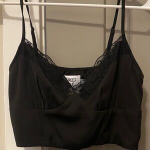 Princess Polly Black Lace Trim Satin Crop Top Size 8